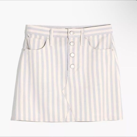 Madewell Stretch A-Line Mini Skirt in Pompano Stripe: Button-Front size 28 - Picture 4 of 14